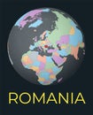 World map centered to Romania. Royalty Free Stock Photo