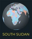 World map centered to South Sudan. Royalty Free Stock Photo