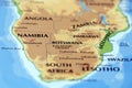 world map central and south africa, zimbabwe, botswana, namibia, mozambique countries in close up Royalty Free Stock Photo