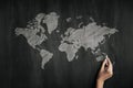 World map chalk drawing on a blackboard Royalty Free Stock Photo