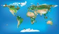 World map for childrens using cartoons of animals and famous lan Royalty Free Stock Photo