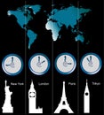 World map with clocks