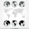 World map collection with flat detailed world map