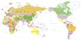 World Map Color - Asia in Center Royalty Free Stock Photo