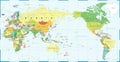 World Map Color - Asia in Center Royalty Free Stock Photo