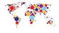 World map of colored circles, multicolor pattern