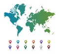 World map with colorful pointer marks