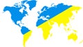 World map in the colors of the Ukraine flag.