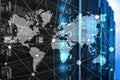 World map with communication network on server room background Royalty Free Stock Photo