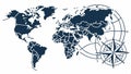 World map and compass, global navigation, travel and exploration vector design Generative AI