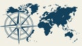 World map with a compass rose, symbolizing global navigation. vector design Generative AI Royalty Free Stock Photo