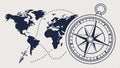 World map compass, travel navigation, global exploration, adventure journey, map guide, direction vector design Generative AI