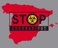 Spain map with stop sign - biohazard sign. Red map on a grey background. Vector