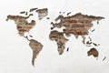 World map with the continents carved in the wall Royalty Free Stock Photo