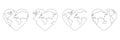 World map continuous line drawing of the heart shape set Royalty Free Stock Photo