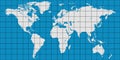 World map with coordinate grid and meridian and parallel, map of planet earth Royalty Free Stock Photo