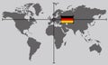 World map with coordinate point positioned by crossed lines on country germany