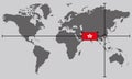 World map with coordinate point positioned by crossed lines on country Hong Kong