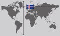 World map with coordinate point positioned by crossed lines on country Iceland