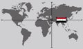 World map with coordinate point positioned by crossed lines on country Iraq