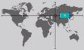 World map with coordinate point positioned by crossed lines on country Kazakhstan