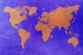 World map on copper background. Blue and copper color Royalty Free Stock Photo