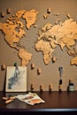 world map on a cork board with pinned locations Royalty Free Stock Photo