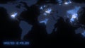 World map of the coronavirus COVID-19 pandemic. Virus is spreading from china across the world. Dark mainlands with blue