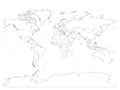 World map with country borders, thin black outline on white background. Simple high detail line vector wireframe Royalty Free Stock Photo