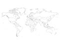 World map with country borders, thin black outline on white background. Simple high detail line vector wireframe Royalty Free Stock Photo