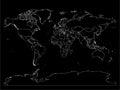 World map with country borders, thin white outline on black background. Simple high detail line vector wireframe Royalty Free Stock Photo