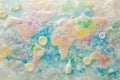 World map created from colorful exploding soap bubbles with various sized bubbles illustrating continents and oceans Royalty Free Stock Photo
