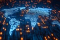A world map created with glowing binary code, merging technology and geography Royalty Free Stock Photo