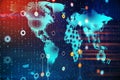 World map with creative glowing programming interface Royalty Free Stock Photo