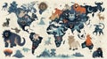 World Map of Cryptid Sightings with Stylized Creatures