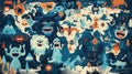 World Map of Cryptid Sightings with Stylized Creatures Royalty Free Stock Photo