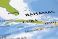 world map of cuba and focus in all border with miami, bahamas, havana, haiti and jamaica