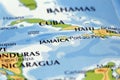 world map of cuba and focus in all border with miami, bahamas, havana, haiti and jamaica