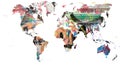 World map cut out in multi colored graffiti