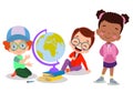 World map and cute curious kids Royalty Free Stock Photo