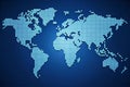 Dotted World Map in Light Blue on a Dark Blue Gradient Background with Subtle Dot Grid globe Royalty Free Stock Photo