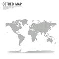 World map design featuring continents in a dotted pattern, creating a pixelated