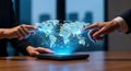 Global business connections are displayed on a digital interface with human interaction Royalty Free Stock Photo