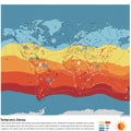World map displaying temperature zones using a gradient from blue (cold) to red (hot). Royalty Free Stock Photo