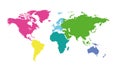 The world map is divided into six continents in different colors. Each continent in a different color. Royalty Free Stock Photo