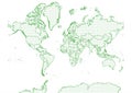 The World map dotted in green Pixel