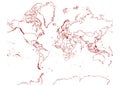 The World map dotted in red