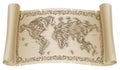 World Map Drawing Old Woodcut Engraved Scroll Royalty Free Stock Photo