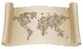 World Map Drawing Old Woodcut Engraved Scroll Royalty Free Stock Photo