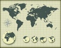 World map with earth globes Royalty Free Stock Photo